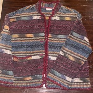 VNTG IVY Indian Blanket Knit & Crochet BOHO Womens XL Button Cardigan Sweater